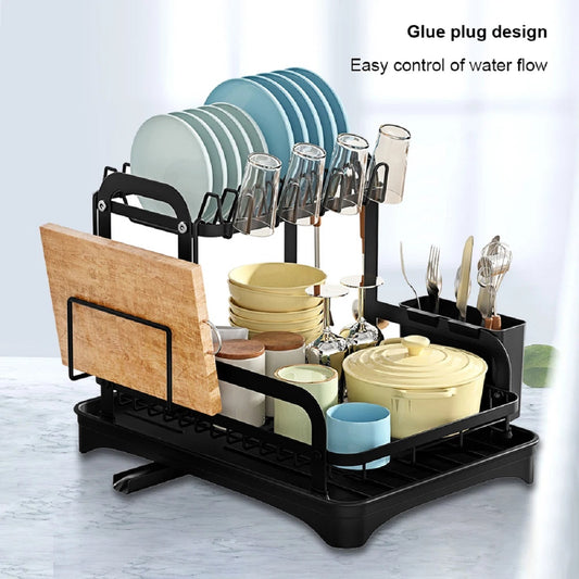 2-Layer Dish Drying Rack – Countertop Kitchen Organizer with Drain Tray