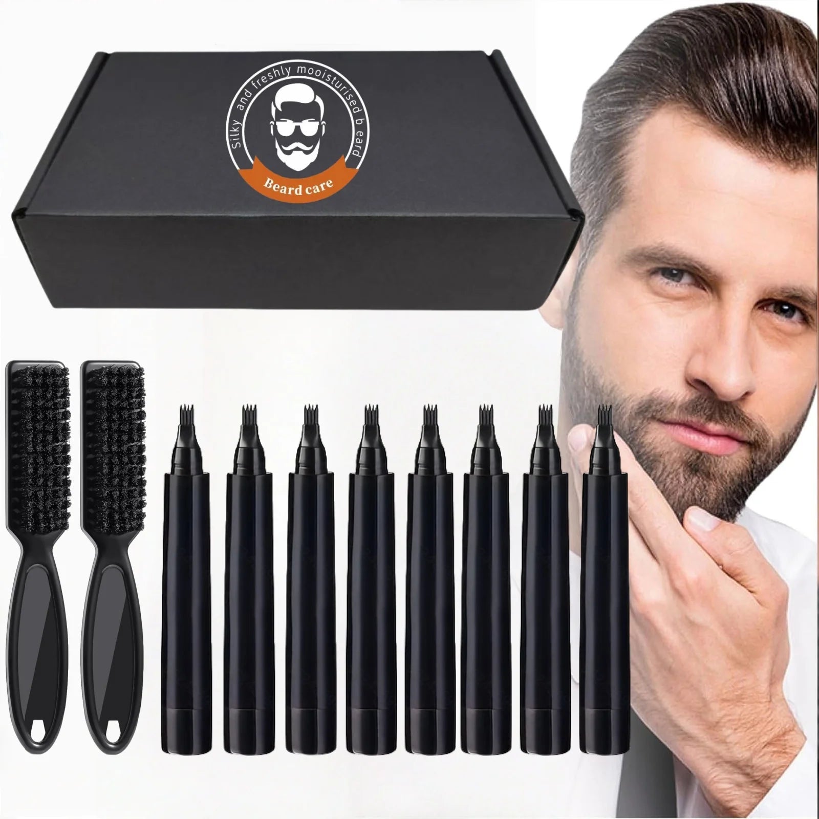 Beard Filling Pen Kit Waterproof Beard Pencil Brush for Shaping And Colouring