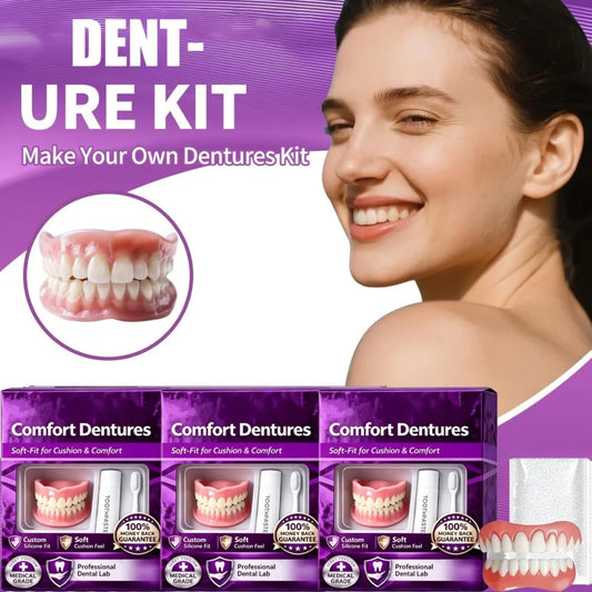 Upper & Lower Silicone Denture Set, Removable Replacement Teeth