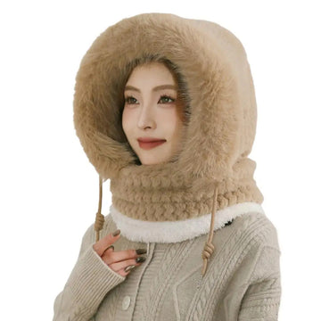 Women’s Winter Plush Hat & Scarf Set – Windproof Thermal Hood with Ear Protection