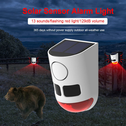 Solar Motion Sensor Alarm – 129dB Outdoor Waterproof Animal Deterrent