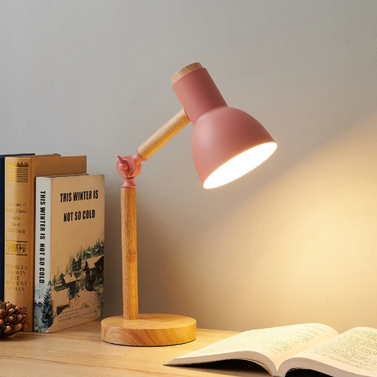 Wooden Art Turn Head Desk Light Eye Protection Reading Lamp