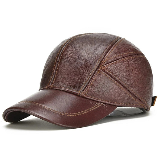 Men's Genuine Leather Earflap Cap Stylish Warm for Fall And Winter