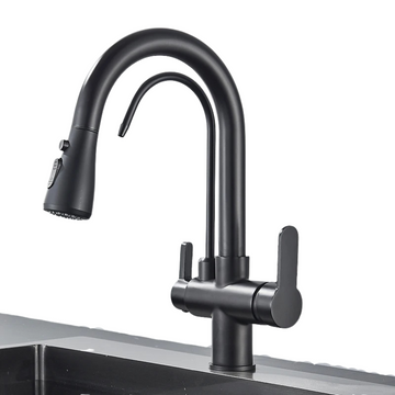 Matte Black 3-Way Kitchen Faucet – Pull-Out 360° Filtered Spray Mixer