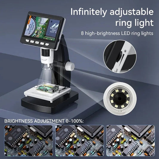 4.3 LCD Digital Microscope – 1080P USB Magnifier with 8 LED Lights for Coins and Repairs