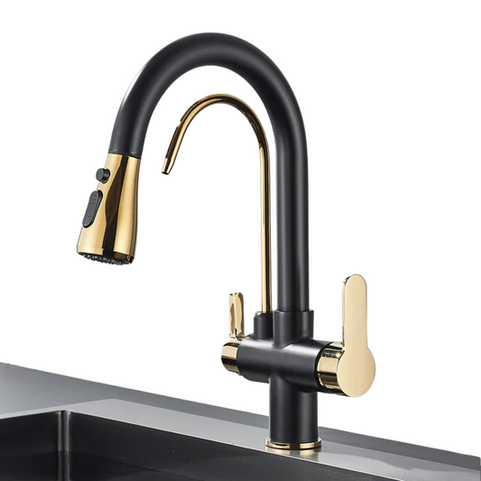 Matte Black 3-Way Kitchen Faucet – Pull-Out 360° Filtered Spray Mixer