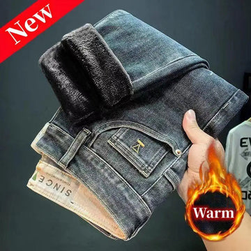 Men’s Vintage Winter Jeans – Warm Stretch Slim Casual Denim Pants