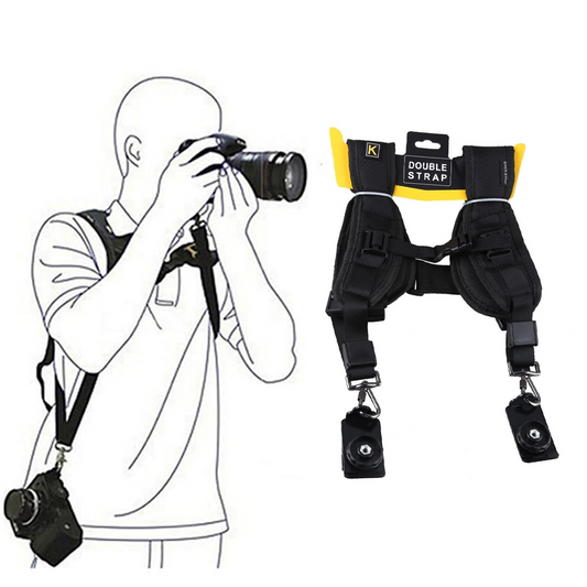 Black double dual camera shoulder strap