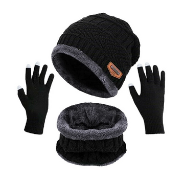 Beanie hat scarf touch screen gloves set for men and women