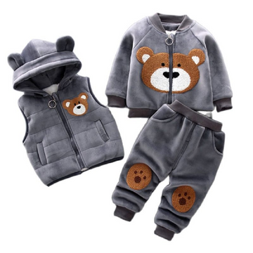 3pcs winter baby thick fleece bear jacket Clothes set