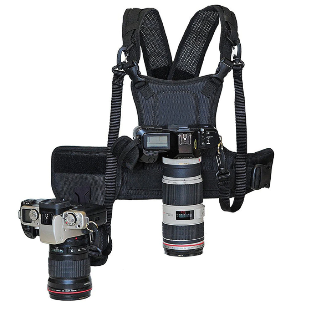 Camera carrying chest harness system vest
