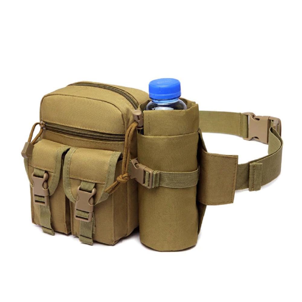 Tactical waist bag with water bottle pocket holder