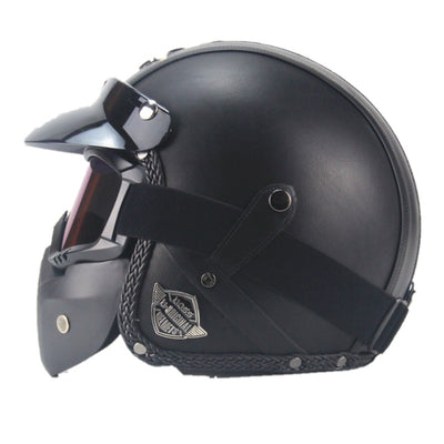 Vintage PU Leather Motorcycle Crash Helmet Biker with Visor Mask Goggles BLXCK NORWAY™