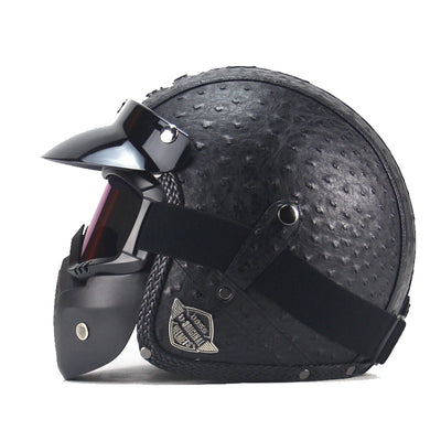 Vintage PU Leather Motorcycle Crash Helmet Biker with Visor Mask Goggles BLXCK NORWAY™