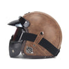 Vintage PU Leather Motorcycle Crash Helmet Biker with Visor Mask Goggles BLXCK NORWAY™
