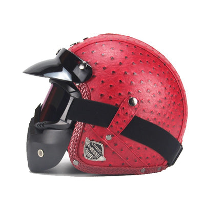 Vintage PU Leather Motorcycle Crash Helmet Biker with Visor Mask Goggles BLXCK NORWAY™