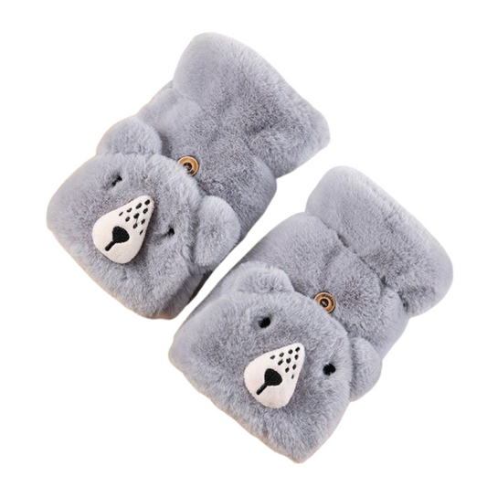 Women's cute bear fur mittens winter gloves