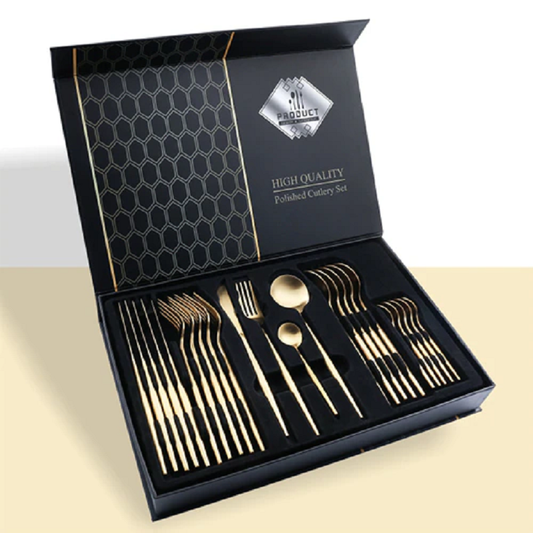 24pcs Gold Dinnerware Stainless Steel Tableware Set