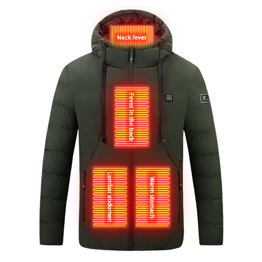 4 Areas Smart Heating Cotton Electric Hooded Jacket BLXCK NORWAY™