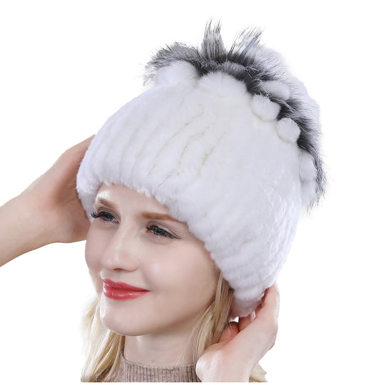 Women's rabbit fur hat furry knit beanie blxcknorway™