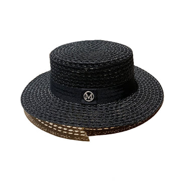 Round flat top straw beach hat lady boater sun caps blxck norway™