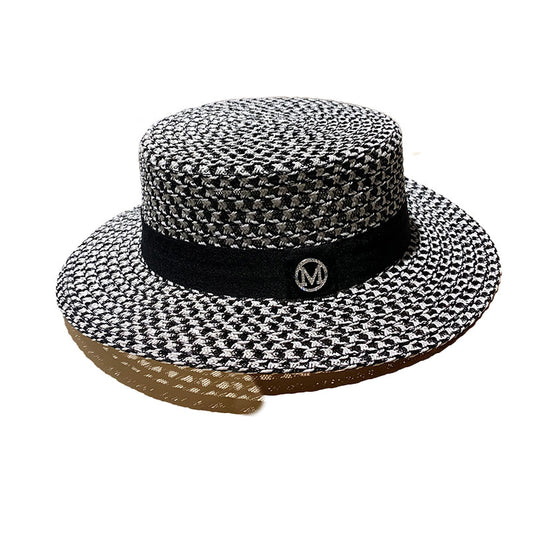 Round flat top straw beach hat lady boater sun caps blxck norway™