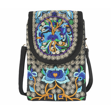 Ethnic style floral embroidered phone purse blxck norway™