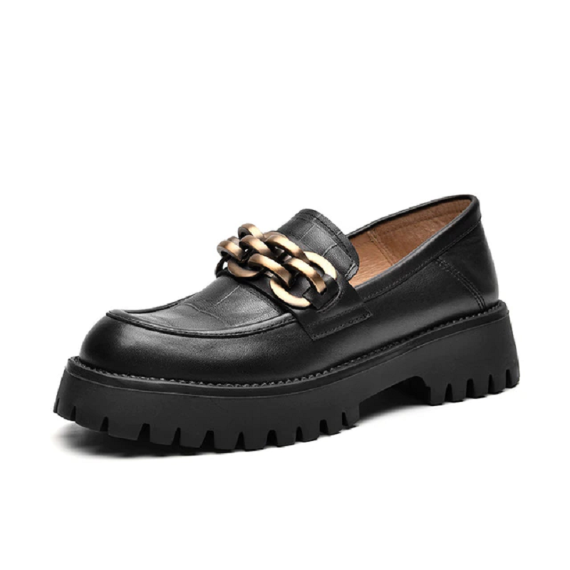 Handmade Chunky Loafers Genuine Cow Leather Platform Women Shoes BLXCK NORWAY™