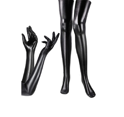 Shiny Wet Long Gloves and Wet Look Thigh High Stockings BLXCK NORWAY™