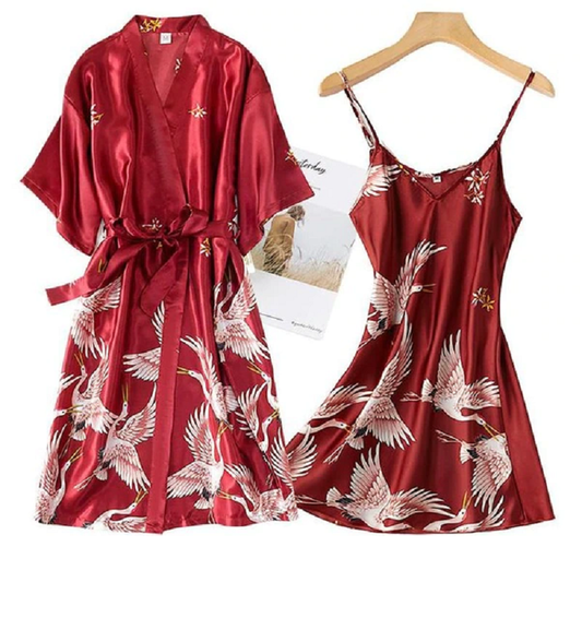 2PCS Robe  Night Dress Casual Nightgown Sleepwear Set