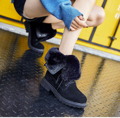 Mid-Calf Soft Leather Rubber Winter Shoes Women Warm Snow Boots