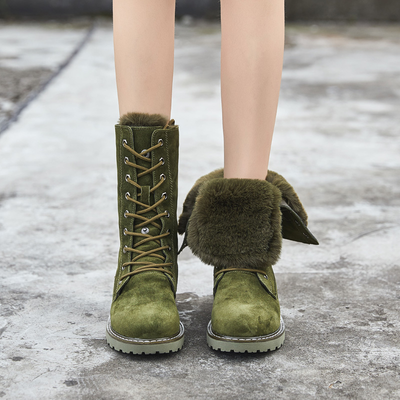 Mid-Calf Soft Leather Rubber Winter Shoes Women Warm Snow Boots