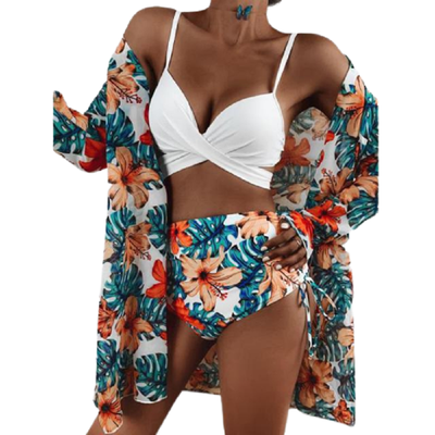 Sexy three pieces bikini set cover up swimwear blacknorway™