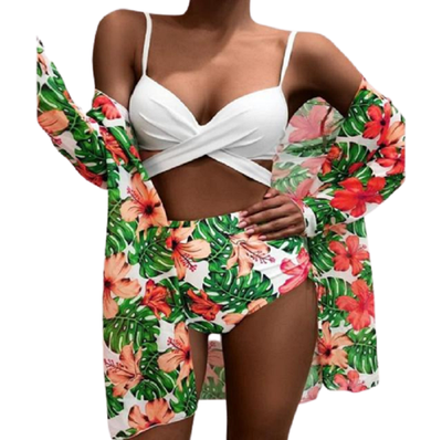 Sexy three pieces bikini set cover up swimwear blacknorway™