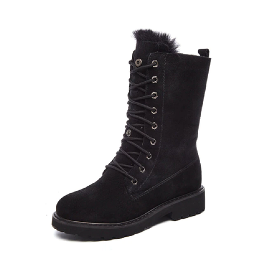 Mid-Calf Soft Leather Rubber Winter Shoes Women Warm Snow Boots