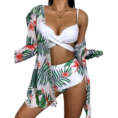 Sexy three pieces bikini set cover up swimwear blacknorway™