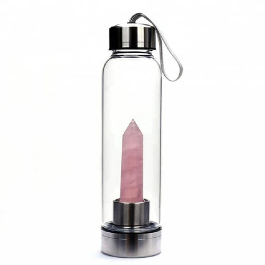 Natural Quartz Gemstone Glass Water Bottle with Rope BLXCK NORWAY™